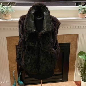Andrew Marc fur vest with leather lining at the neck